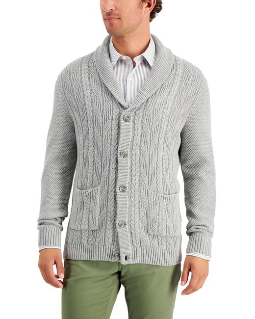 Club Room Gray Waffle Knit Chunky Cardigan Sweater for men