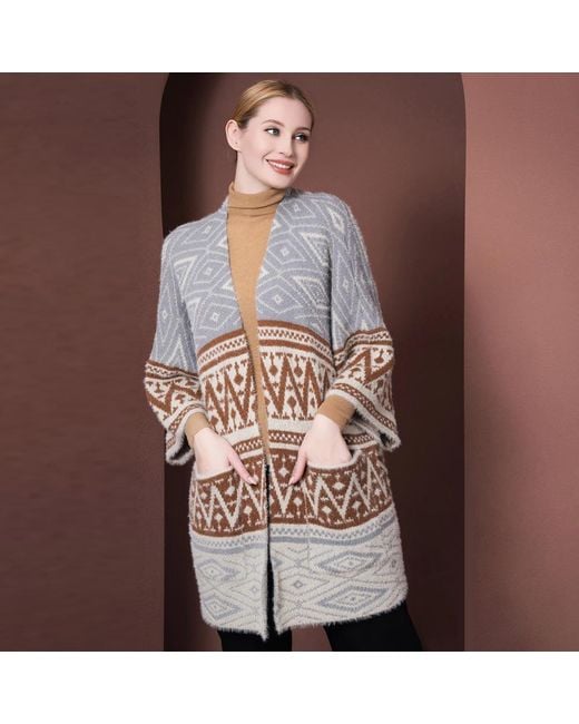 TRUEDAMES Brown Boho Patterned Poncho