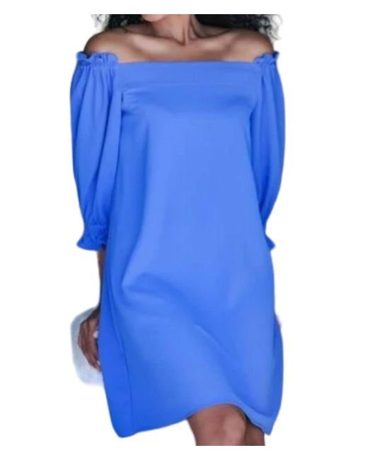 Joseph Ribkoff Blue Off-shoulder Frilly Sleeve Dress