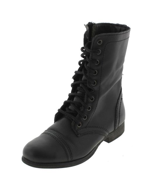 Steve Madden Black Troopa Leather Lace Up Combat Boots