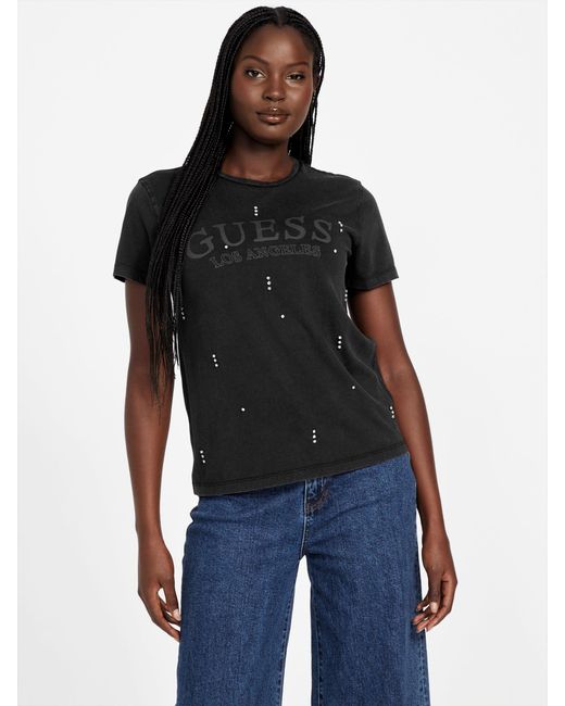 Guess Black Wren Crewneck Rhinestone Tee