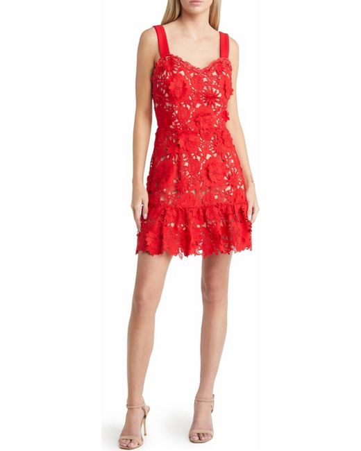Adelyn Rae Red Cara Crochet Fit And Flare Dress