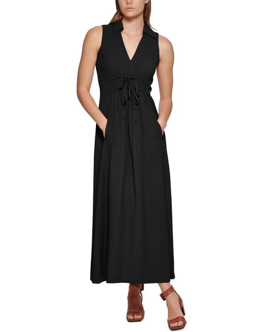 Calvin Klein Black Collar Long Maxi Dress