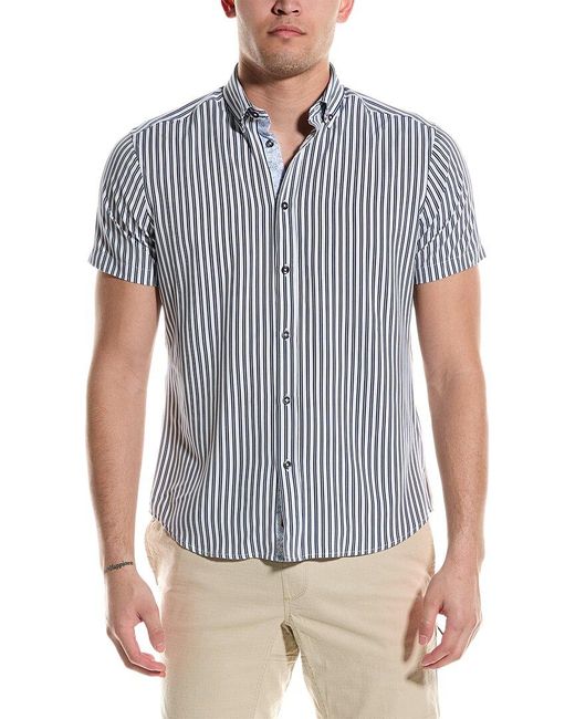 Report Collection Blue Recycled 4-way Stripe Shirt for men