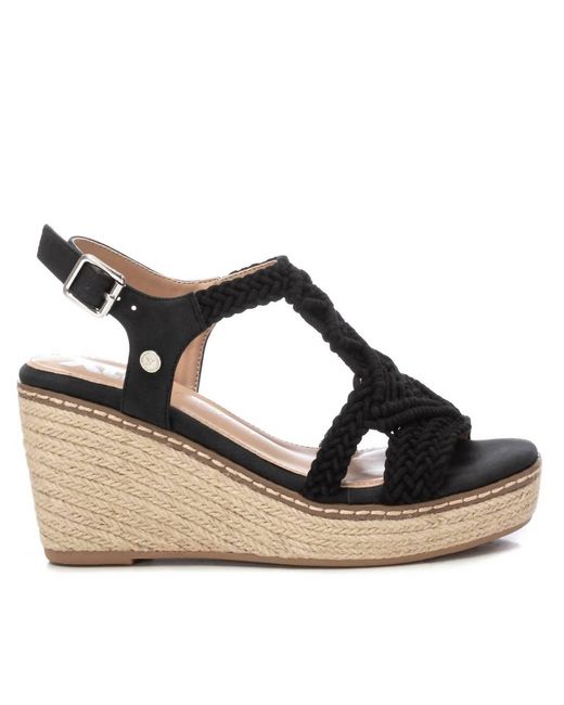 Xti Black Jute Wedge Sandals