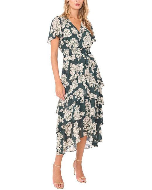 Vince Camuto Smocked Waist Midi Dress in Green | Lyst