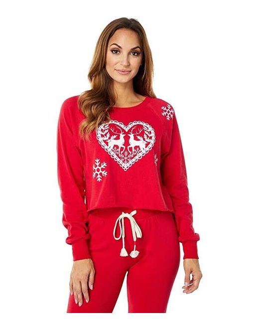 Wildfox Red Comet Loves Cupid Sweatshirt Stretch Round Neck Jdm1081