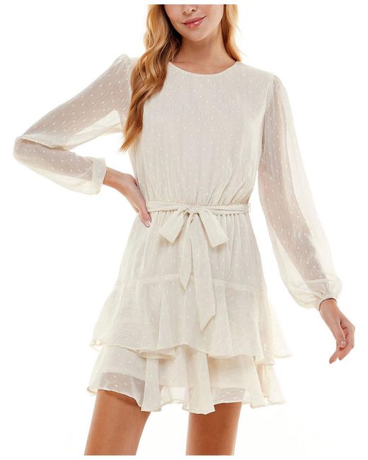City Studios White Juniors Textured Above Knee Fit & Flare Dress