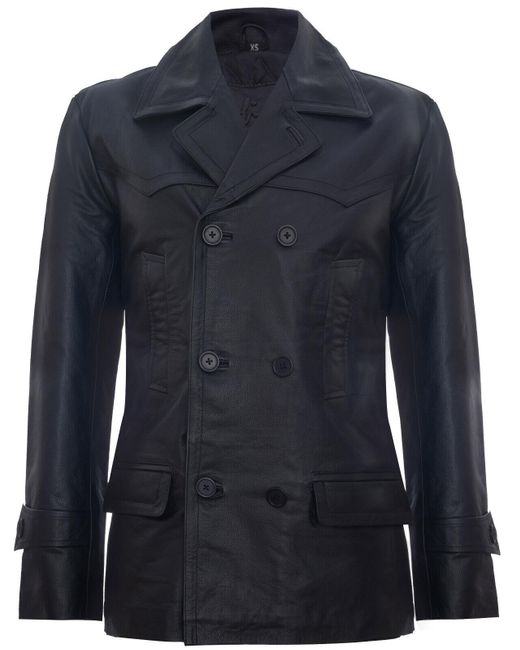 Infinity Leather Men's Blue Cow Hide Dr Who Naval German Pea Coat