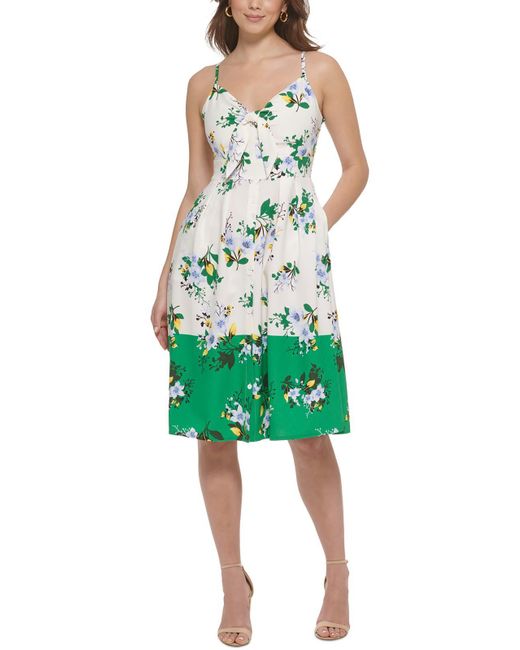 Kensie Green Smocked Knee-length Fit & Flare Dress