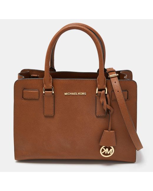 Michael Kors Brown Saffiano Leather Medium East West Dillon Tote