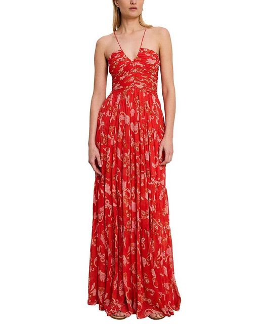 A.L.C. Red Annalise Silk Maxi Dress