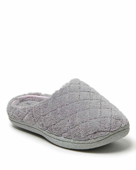 Dearfoams Gray Leslie Quilted Microfiber Terry Memory Foam Clog House Slipper