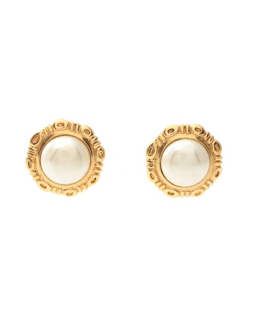 Chanel Metallic Earrings Gp Fake Pearl Vintage