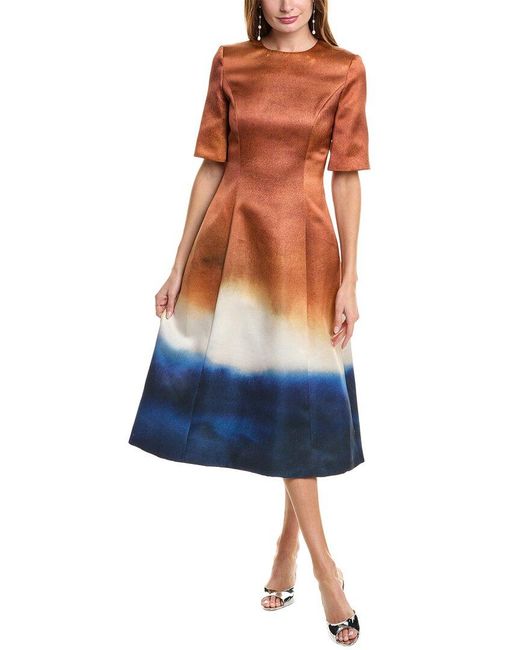 Oscar de la Renta Abstract Ombre Silk-Lined Midi Dress in Blue | Lyst