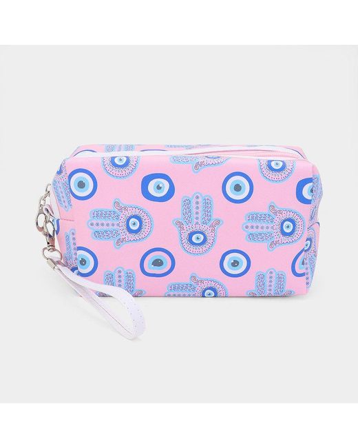 Fashnzfab Blue Hamsa Hand Evil Eye Printed Pouch Bag With Wristlet