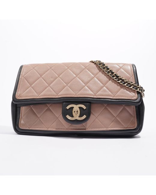 Chanel Pink Two Tone Flap Blush / Calfskin Leather