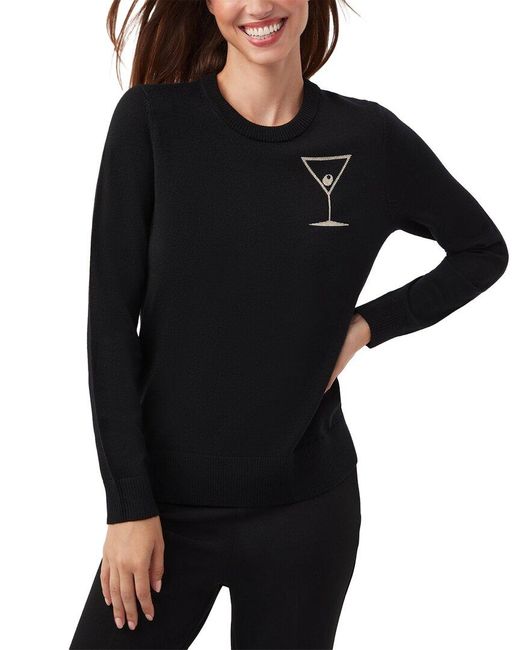 Trina Turk Black Martini Crewneck Wool Sweater