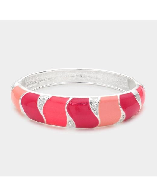 Fashnzfab Pink Color Block Enamel Hinged Bracelet