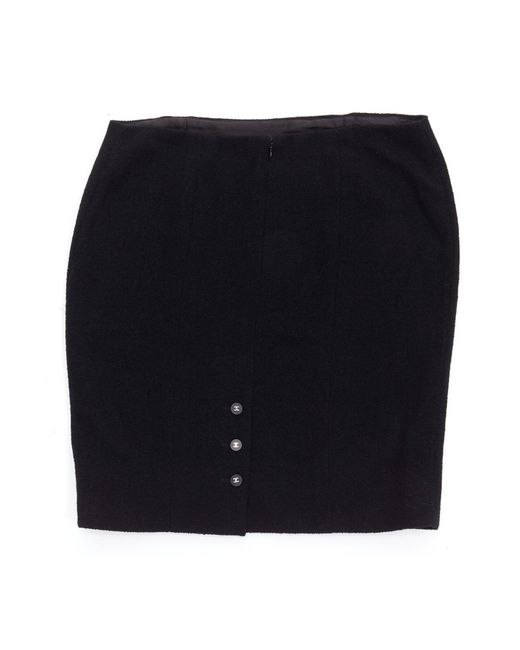 Chanel Black 96a Wool Tweed Cc Silver Logo Button Pencil Skirt