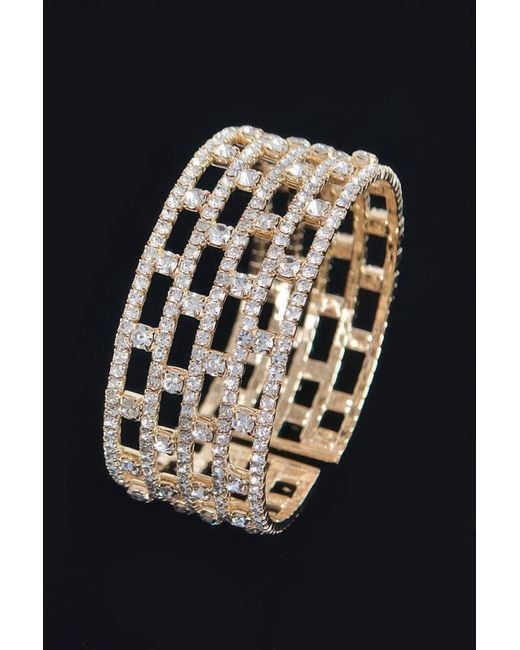Fashnzfab Black Clear Rhinestone Pattern Bangle