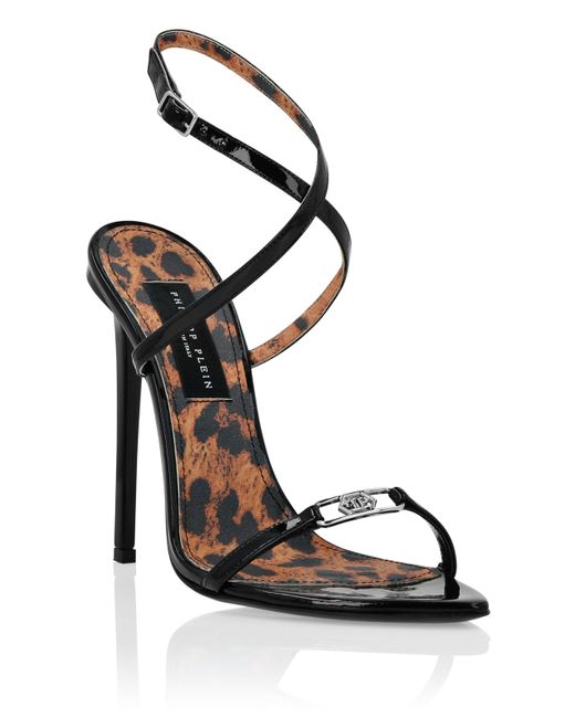 Philipp Plein Black Leather Sandals High Heels