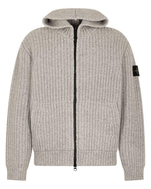 Stone Island Men's Gray Chunky Knit Sweater With Hood