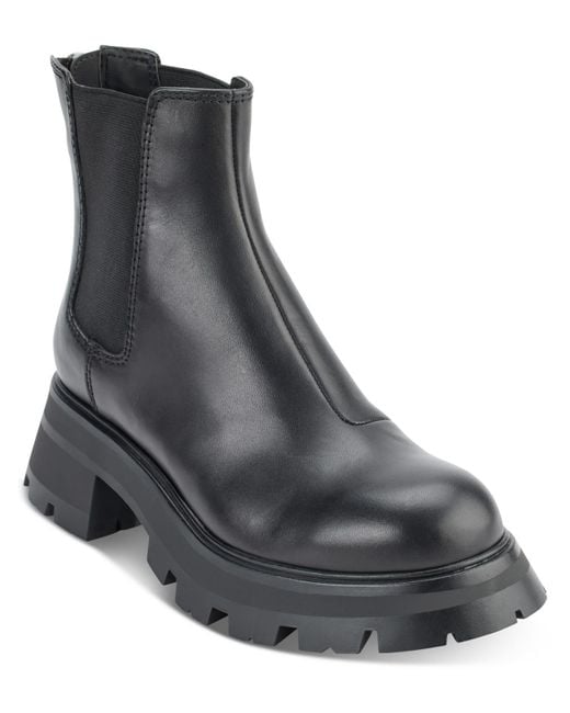 DKNY Black Sasha Leather Round Toe Chelsea Boots