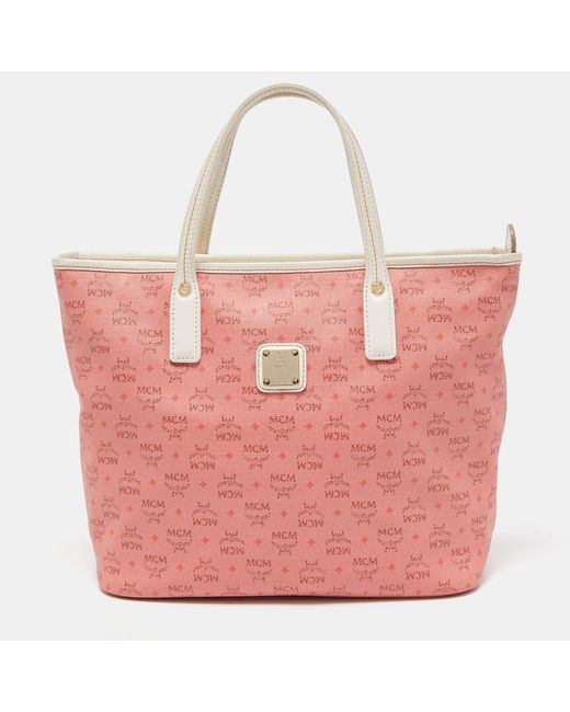 MCM Pink/offvisetos Coated Canvas And Leather Tote