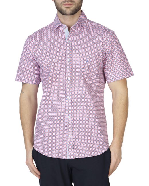 Tailorbyrd Purple Retro Geo Knit Short Sleeve Getaway Shirt for men