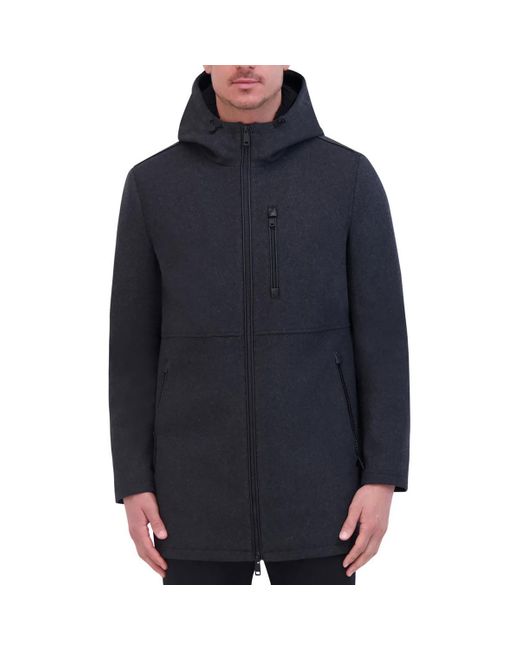 Kenneth Cole Blue Hooded Polyester Wool Coat for men