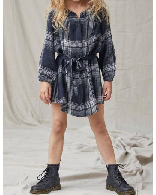 Bella Dahl Blue Girl's Smocked Plaid Shirt Dress