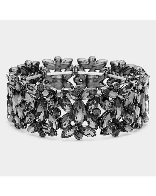 Fashnzfab Metallic Marquise Floral Oval Crystal Cluster Stretch Evening Bracelet Diamond