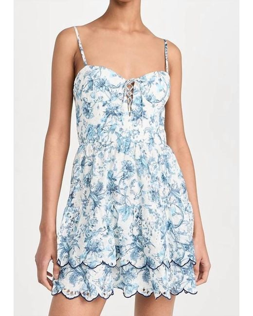 Alice + Olivia Blue Daisy Tiered Ruffle Mini Dress