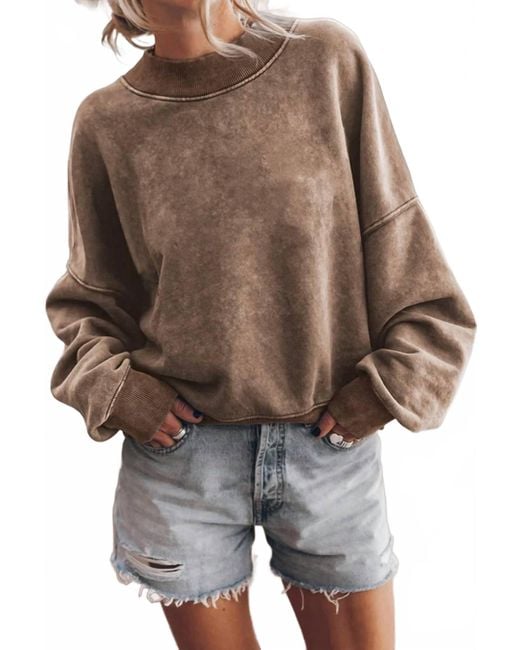 Lovesoft Brown Solid Color Drop Shoulder Pullover Sweatshirt