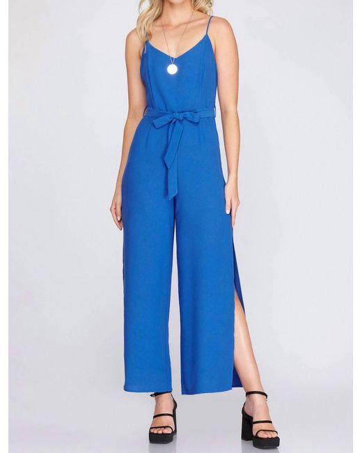 She + Sky Blue Woven Cami Jumpsuit