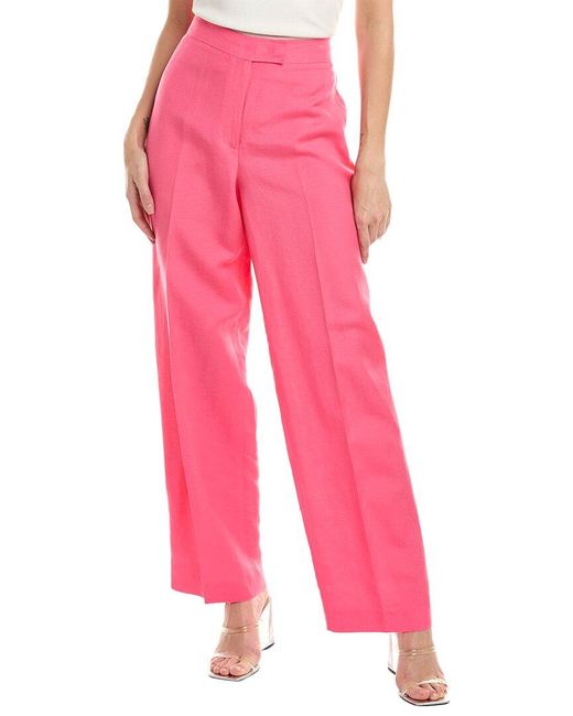 Anne Klein Pink High-rise Fly Front Wide Leg Linen-blend Pant