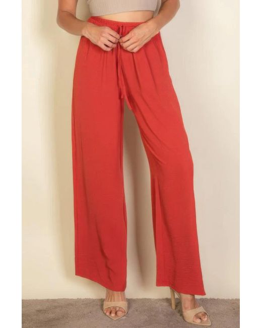 TRUEDAMES Red Drawstring Waist Wide Leg Minimalist Pants