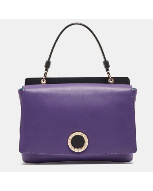 BVLGARI Purple Leather Duet Top Handle Bag