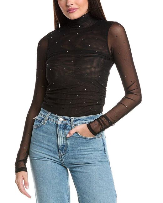 Cinq À Sept Black Mesh Turtleneck Top
