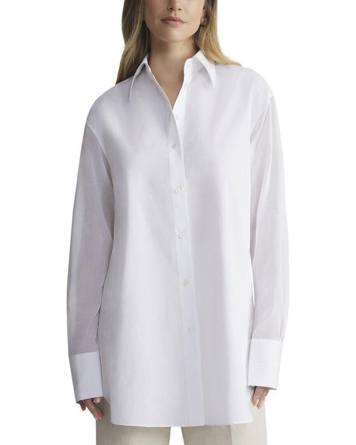 Lafayette 148 New York White Sheer Sleeve Oversized Shirt