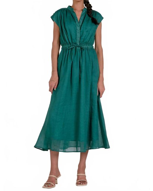 Elan Green Midi Short Sleeve Tie Waist Dress