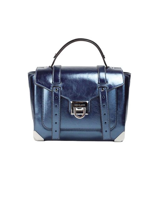 Michael Kors Blue Manhattan Medium Leather Top Handle Satchel Bag