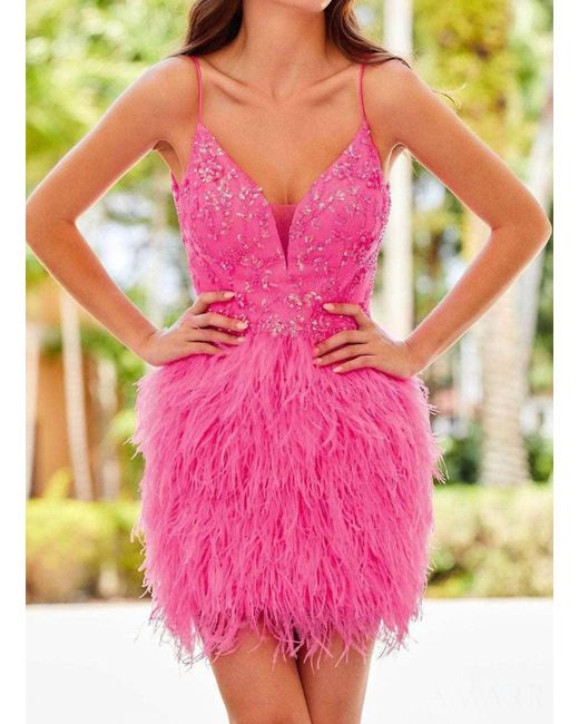 Amarra Pink Sequin And Feather Dress