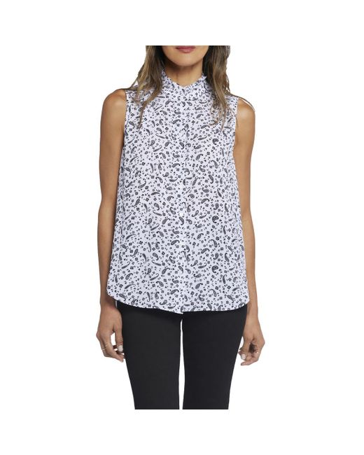 NYDJ Blue Sleeveless Ruffle Neck Button-Down Top