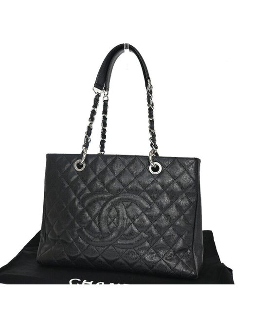 Chanel Black Gst (grand Shopping Tote) Leather Shoulder Bag (pre-owned)