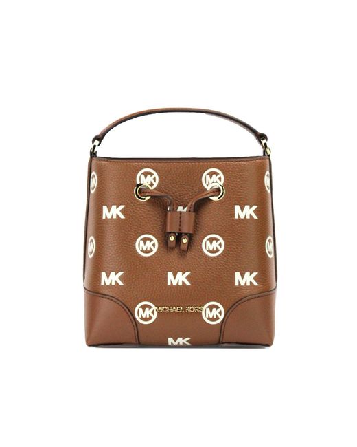 Michael Kors Brown Mercer Small luggage Embossed Drawstring Bucket Messenger Bag