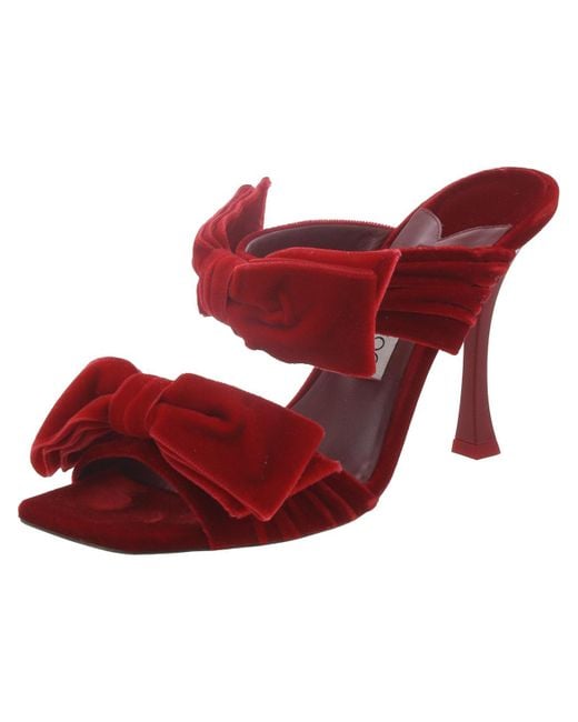 Jimmy Choo Red Flaca Velvet Bow Slide Sandals