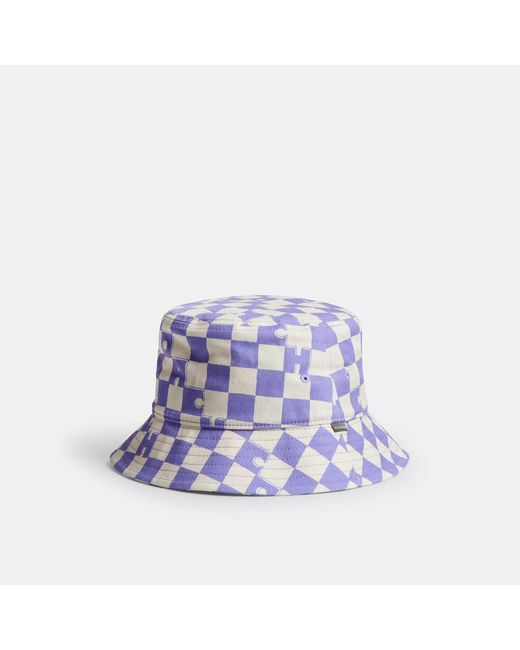 COACH Blue Checkerboard Print Bucket Hat
