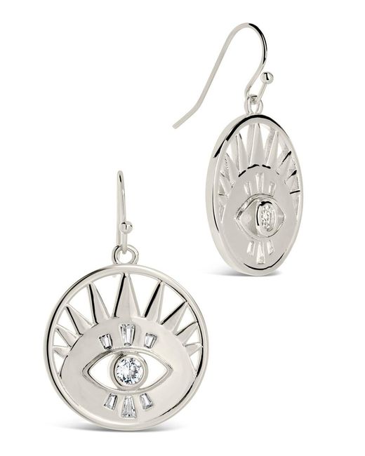 Sterling Forever White Mahana Cz Evil Eye Disk Drop Earrings